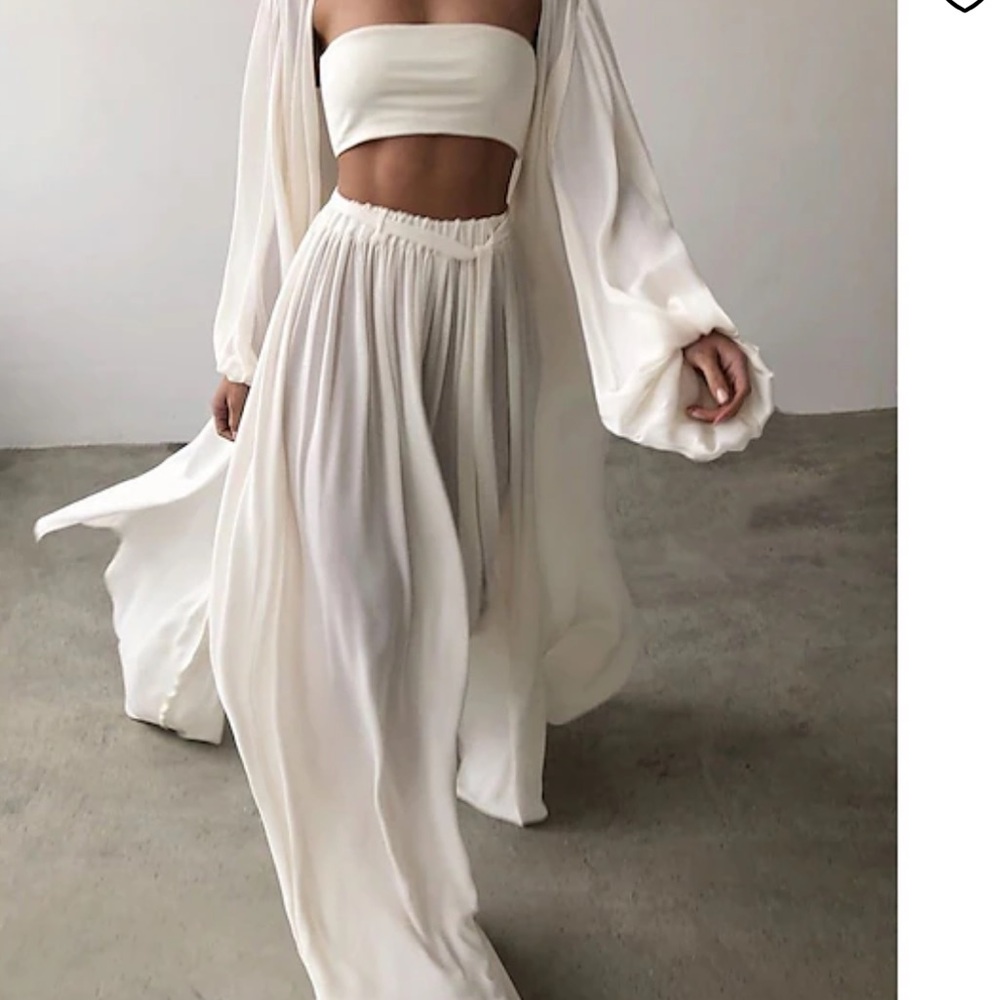 Alberto Mikali XS white flowing wide leg pants Elegant White Trouser NEW $285